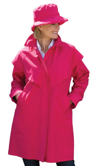 Knee Length ladies raincoat with matching Softee Hat in Hot Pink